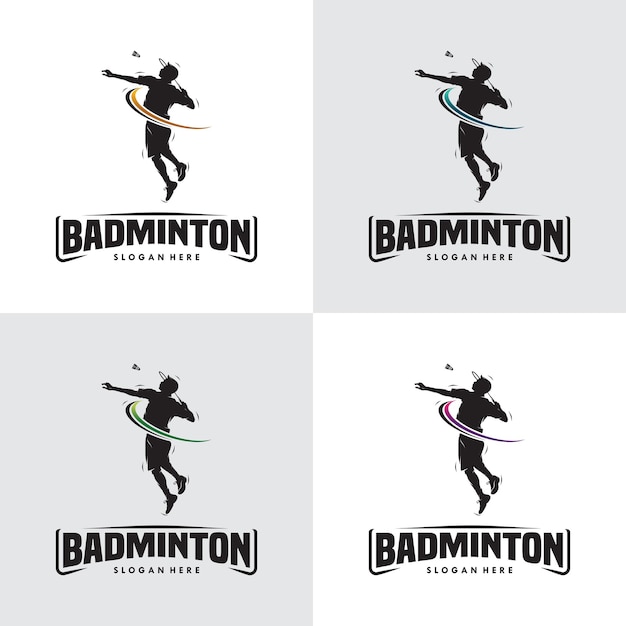 Set of jump smash badminton silhouette logo