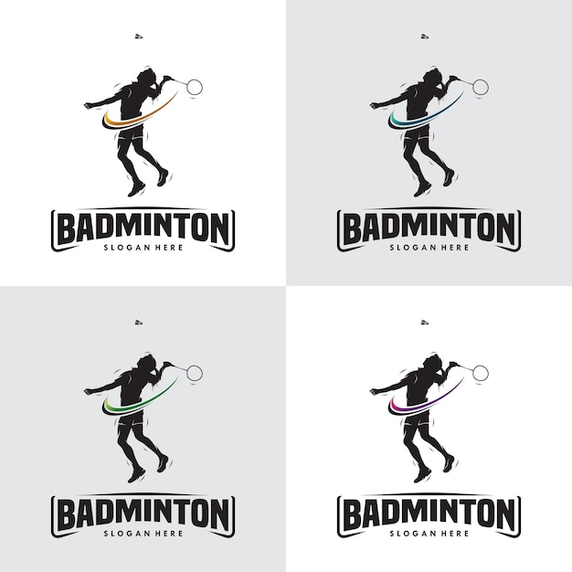 Set of jump smash badminton silhouette logo