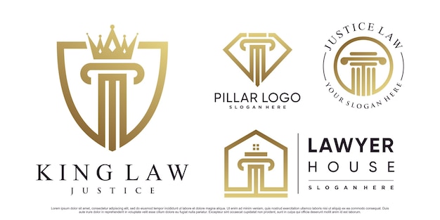 Set of justice law firm logo design with pillar crown and creative element Premium Vector