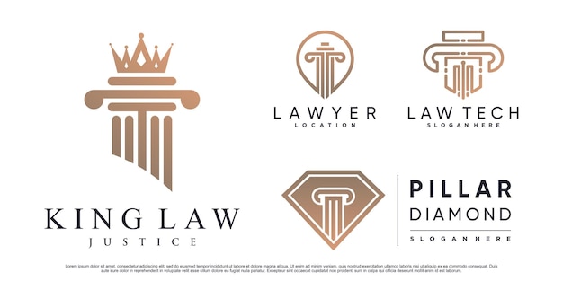 Set of justice law firm logo design with pillar crown and creative element Premium Vector