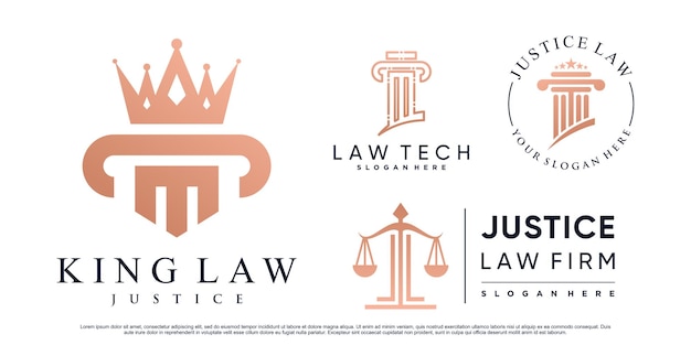 Set of justice law firm logo design with pillar crown and creative element Premium Vector