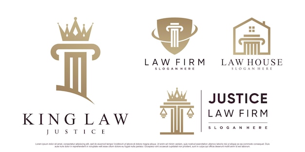 Set of justice law firm logo design with pillar crown and creative element Premium Vector