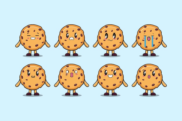 Set kawaii Biscuits cartoon character with different expressions cartoon face vector illustrations