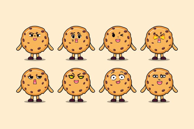 Set kawaii Biscuits cartoon character with different expressions cartoon face vector illustrations