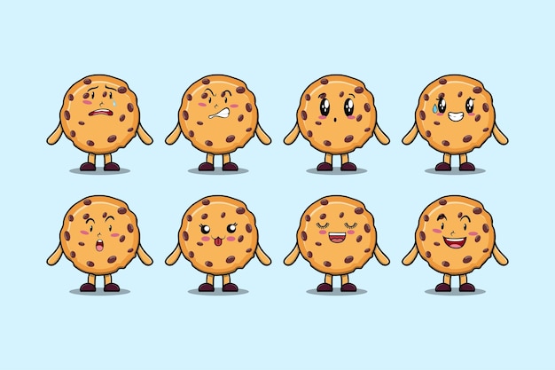 Set kawaii Biscuits cartoon character with different expressions cartoon face vector illustrations