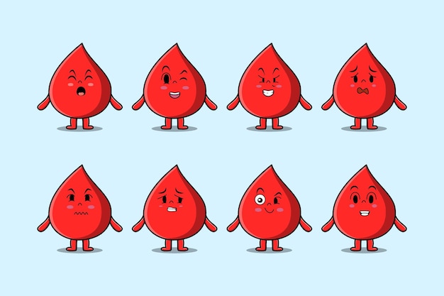 Set kawaii blood drop cartoon character with different expressions cartoon face vector illustrations