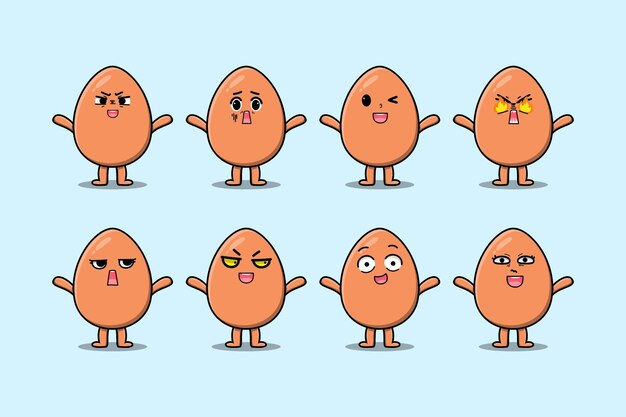 Set kawaii brown egg cartoon different expression