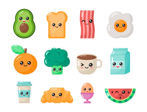 set of kawaii cartoon breakfast. food isolated