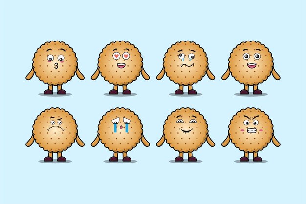 Set kawaii Cookies cartoon character with different expressions cartoon face vector illustrations