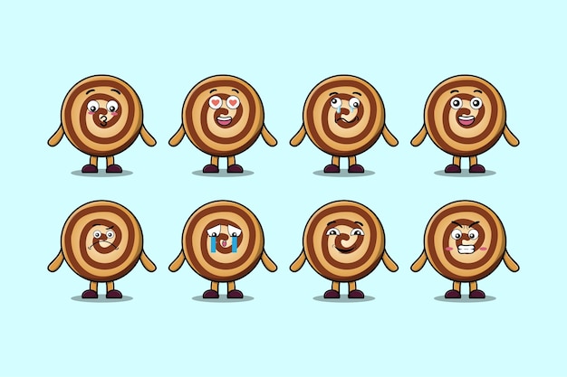 Set kawaii Cookies cartoon character with different expressions cartoon face vector illustrations