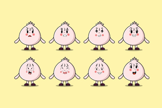 Set kawaii Dim sum cartoon character with different expressions cartoon face vector illustrations