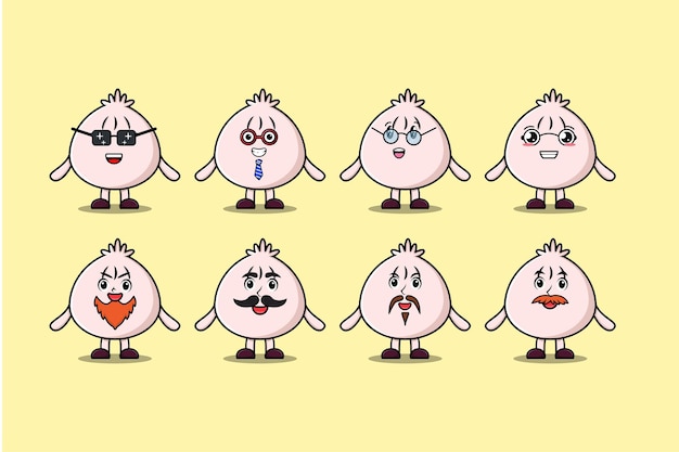 Set kawaii Dim sum cartoon character with different expressions cartoon face vector illustrations