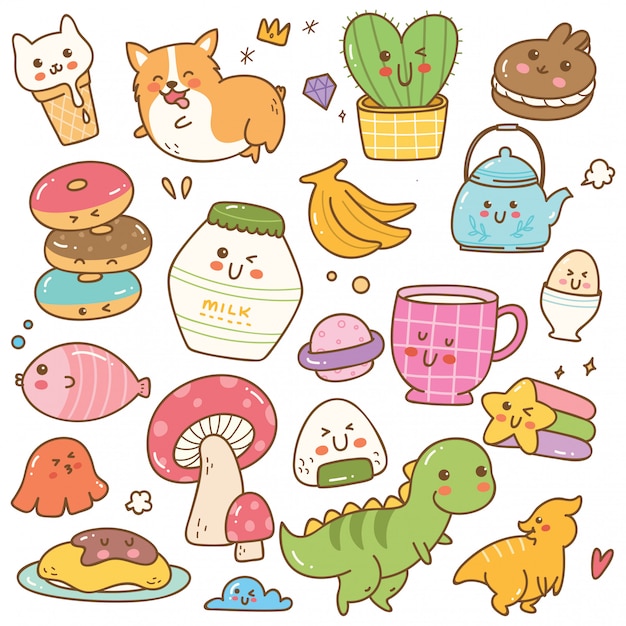 Set of kawaii doodle vector illustration