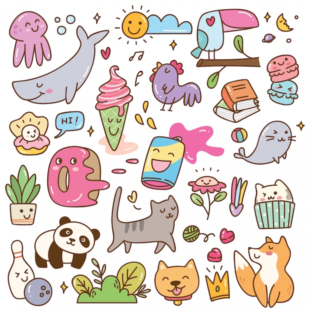 Set of kawaii doodles