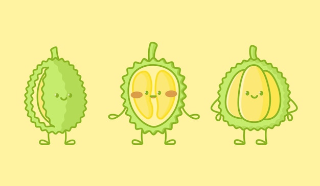 Set of kawaii durian characters