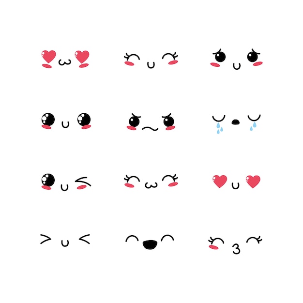 set kawaii emoji emotion design icon