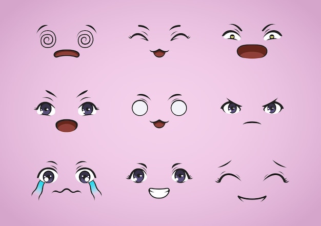 Set of kawaii expression design. anime emoji illustration