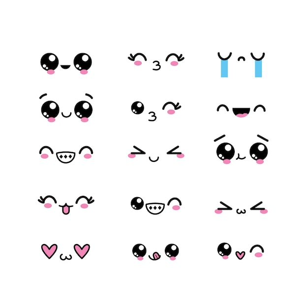 set kawaii faces character with expression design