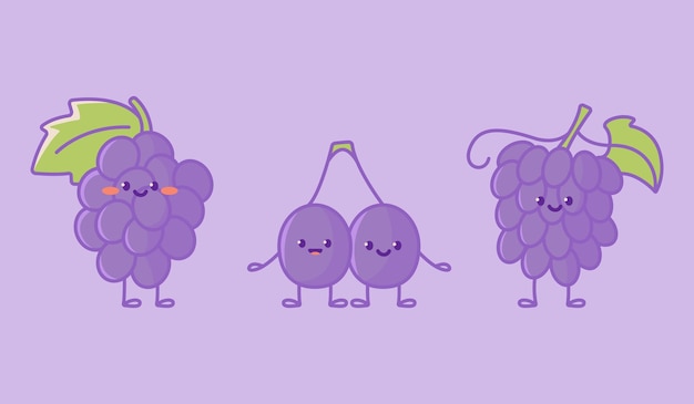 Set of kawaii grape characters