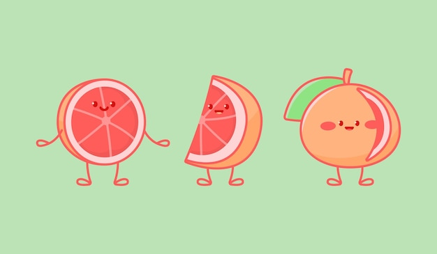 Set of kawaii grapefruit characters