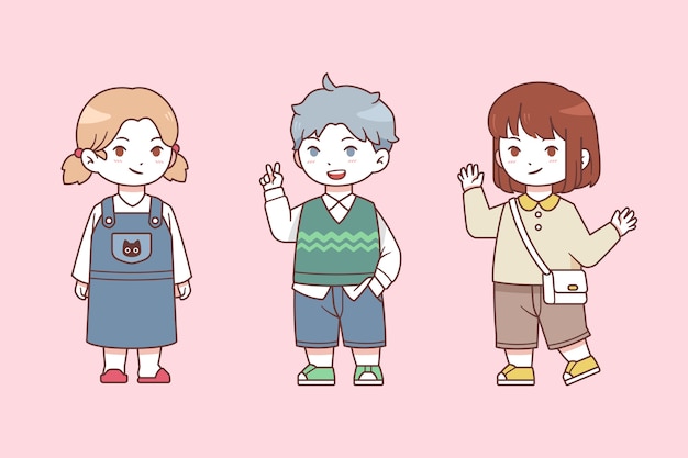 Set of kawaii japanese kids