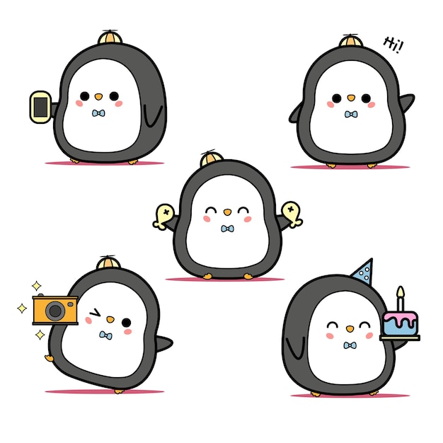 Set Kawaii little penguin