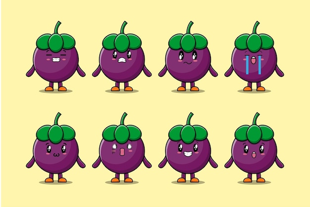 Vector set kawaii mangosteen cartoon with expressions