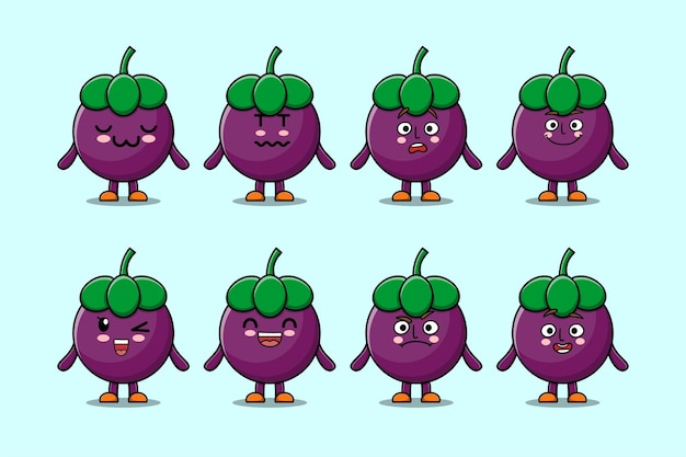 Vector set kawaii mangosteen cartoon with expressions