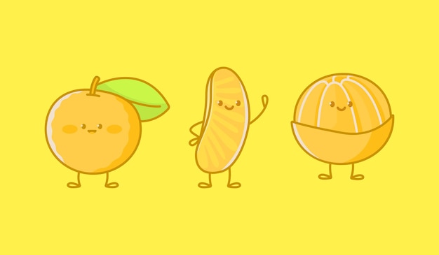 Set of kawaii orange characters