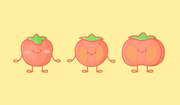 Set of kawaii persimmon characters