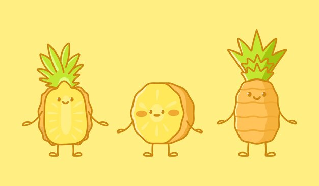 Set of kawaii pineapple characters