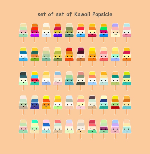 set of Kawaii Popsicle. ice cream cute illustration