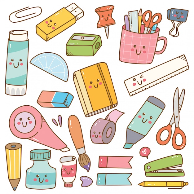 Set of kawaii style stationary