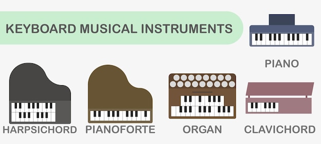 A set of keyboard musical instruments Colored keyboard instruments