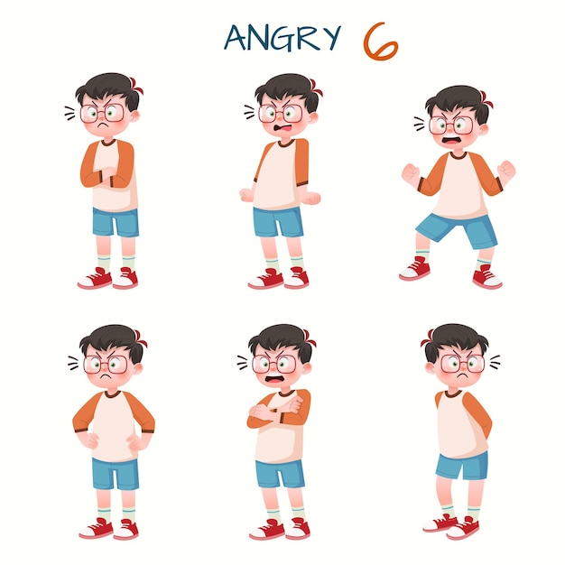 Set of kid boys showing angry