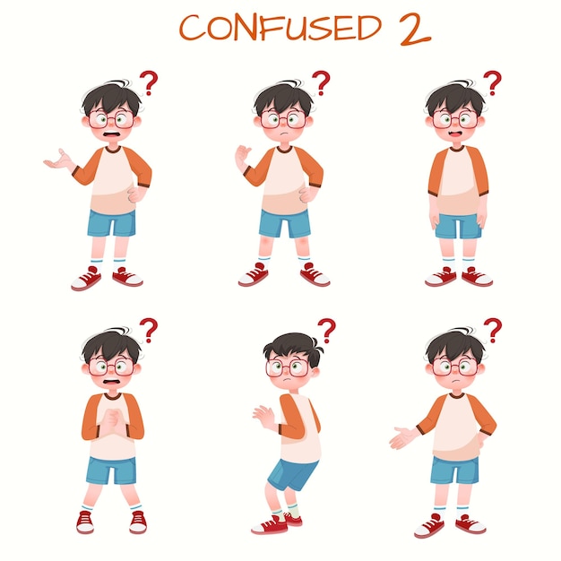 Set of kid boys showing confused