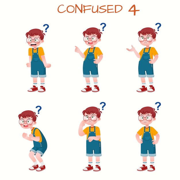 Set of kid boys showing confused