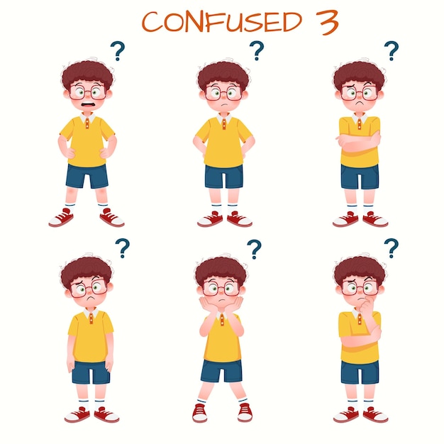 Set of kid boys showing confused