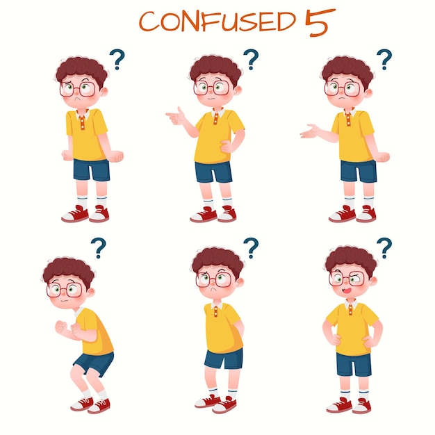 Set of kid boys showing confused