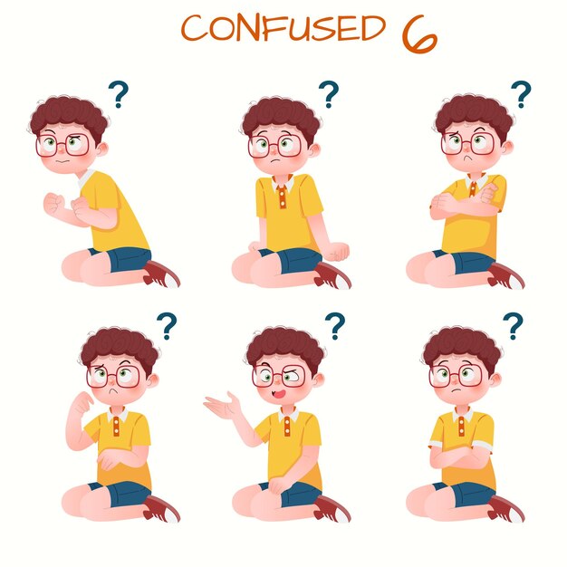 Set of kid boys showing confused