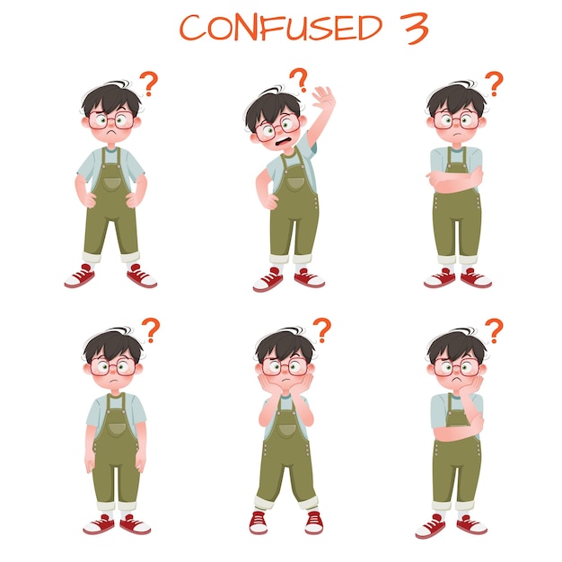 Set of kid boys showing confused