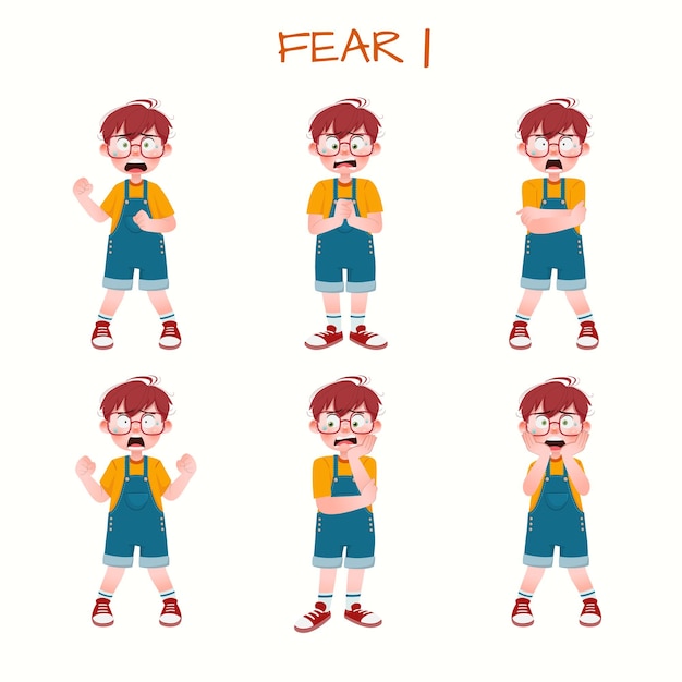 Set of kid boys showing fear