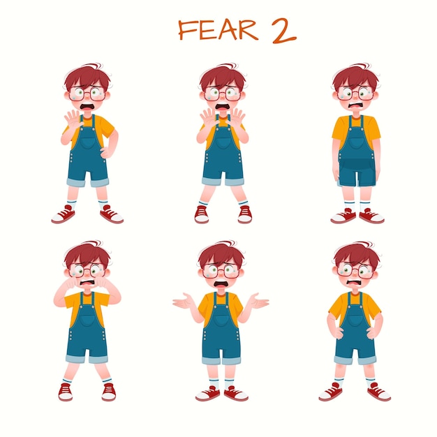 Set of kid boys showing fear