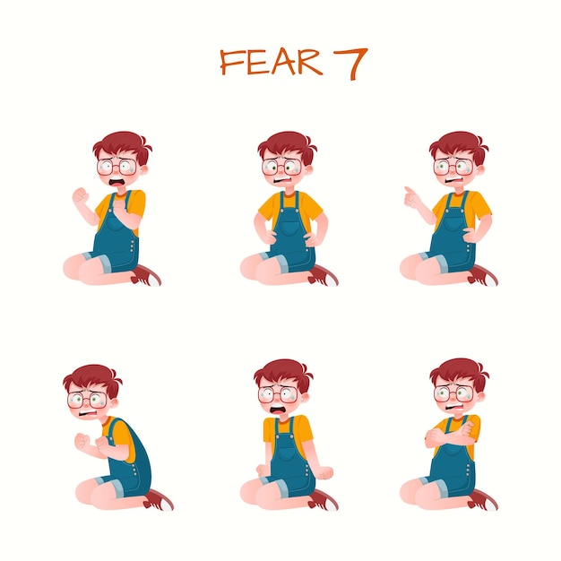 Set of kid boys showing fear