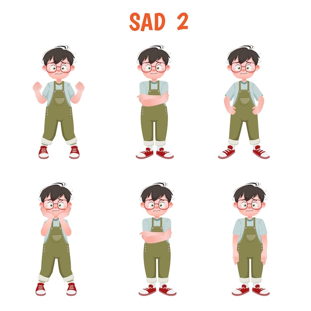 Set of kid boys showing sad