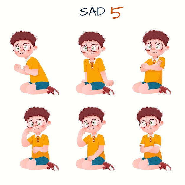 Set of kid boys showing sad