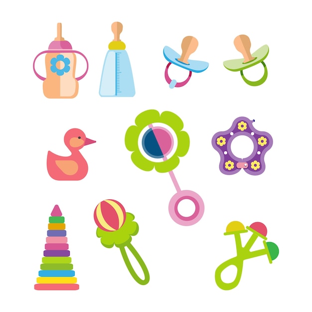 Set of kids children toys and accessories concept