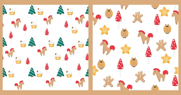 Set of kids seamless pattern New Year and Christmas theme