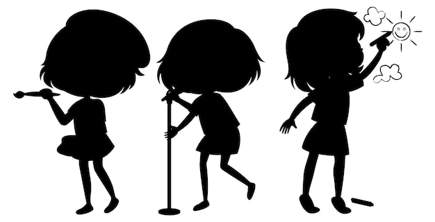 Set of kids silhouette cartoon character