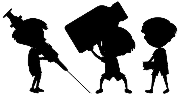 Set of kids silhouette cartoon character